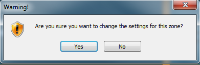 Warning: Are you sure you want to change the settings for this zone?