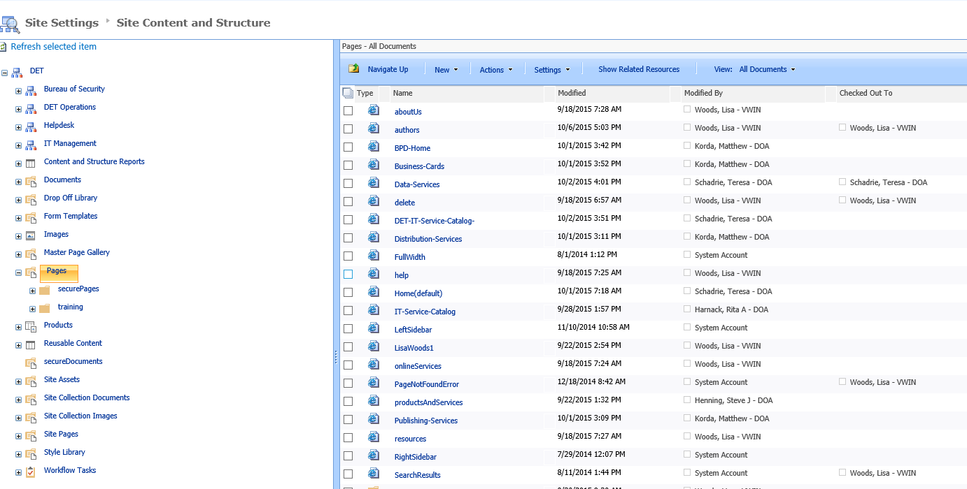 SharePoint Content and Structure tool